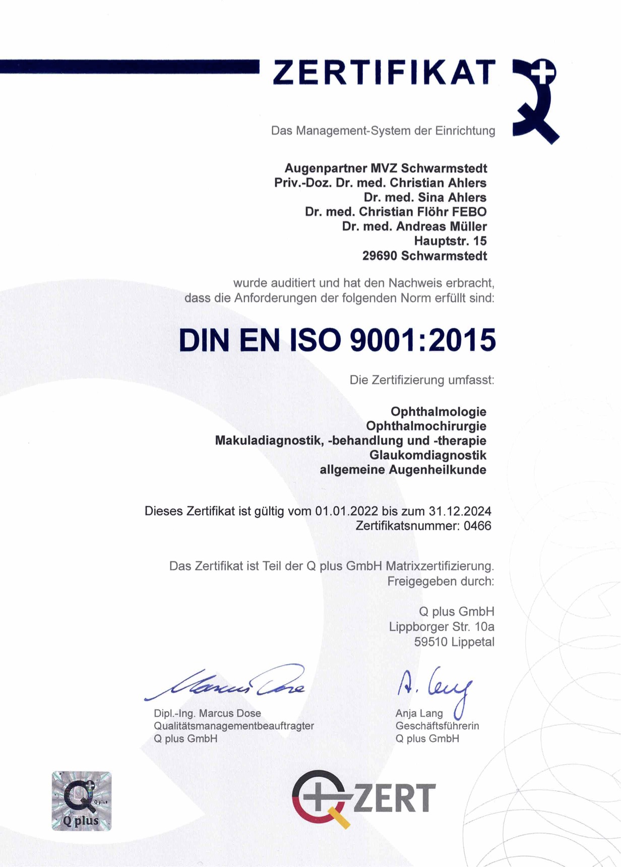 ISO Zertifikat Augenpartner Schwarmstedt